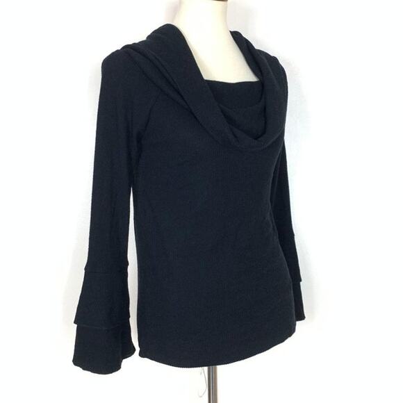 Chaser Rib Off Shoulder Cowlneck Knit Top Medium Bell Sleeve - Picture 4 of 7